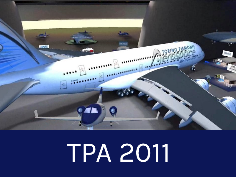 TPA 2011 is an interactive virtual reality application designed to Torino Piemonte Aerospace collecting the virtual stands of 16 companies in the Piedmont aerospace industry, presented during the International Paris Airshow Le Bourget in 2011.